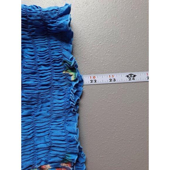 Island Planet Womens  Blouse One Size Blue Floral Embroidered Rayon Boho Peasant - Picture 8 of 8